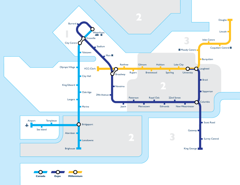 Map of Vancouver's Skytrain stations